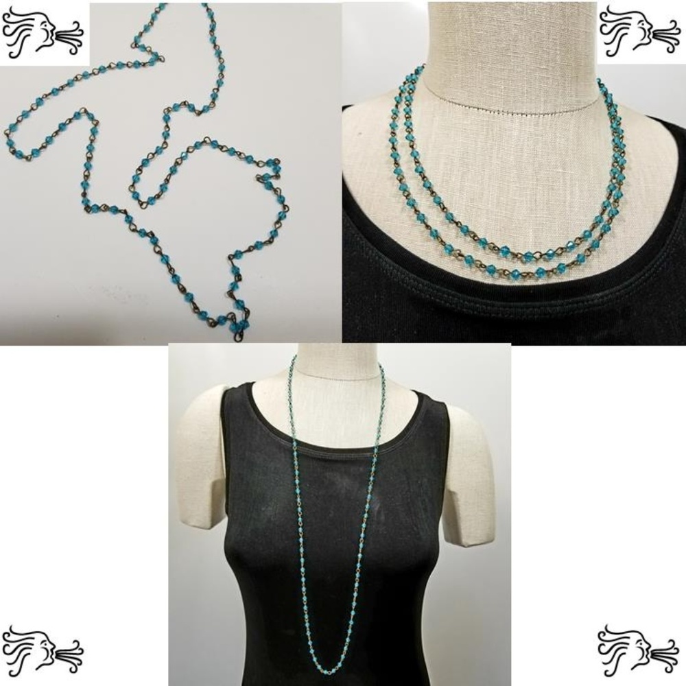 36" 3mm Faceted Cyan Crystal Bicone Necklace